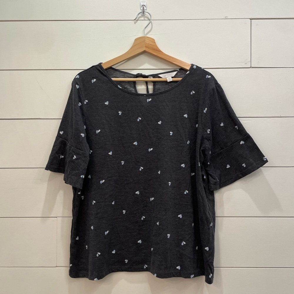 Heart Pattern Ruffle Sleeve Top with Back Tie Detail Lauren Conrad